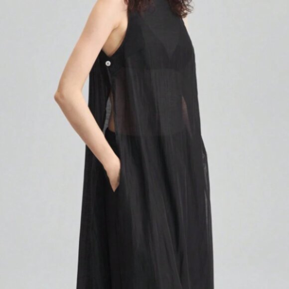 Black See Through Top Cover Up Shirt Size: Medium - Picture 5 of 8